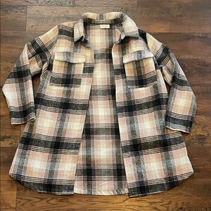 Mellóday Pink, Cream and Gray Plaid Flannel Shirt Jacket